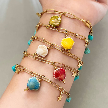 Bracelets à breloques pour femmes, motif coquillage, en acier inoxydable, étanches, couleur or