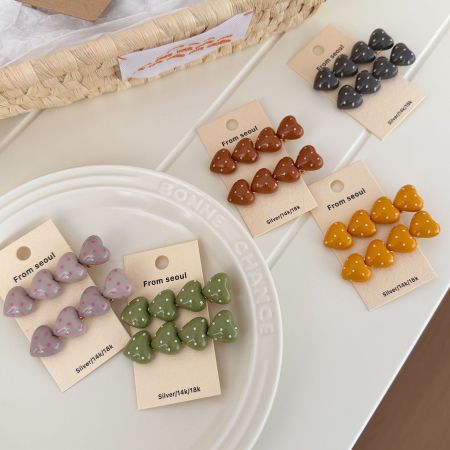 Pinces à cheveux en plastique multicolores à pois et cœurs mignons, collection romantique