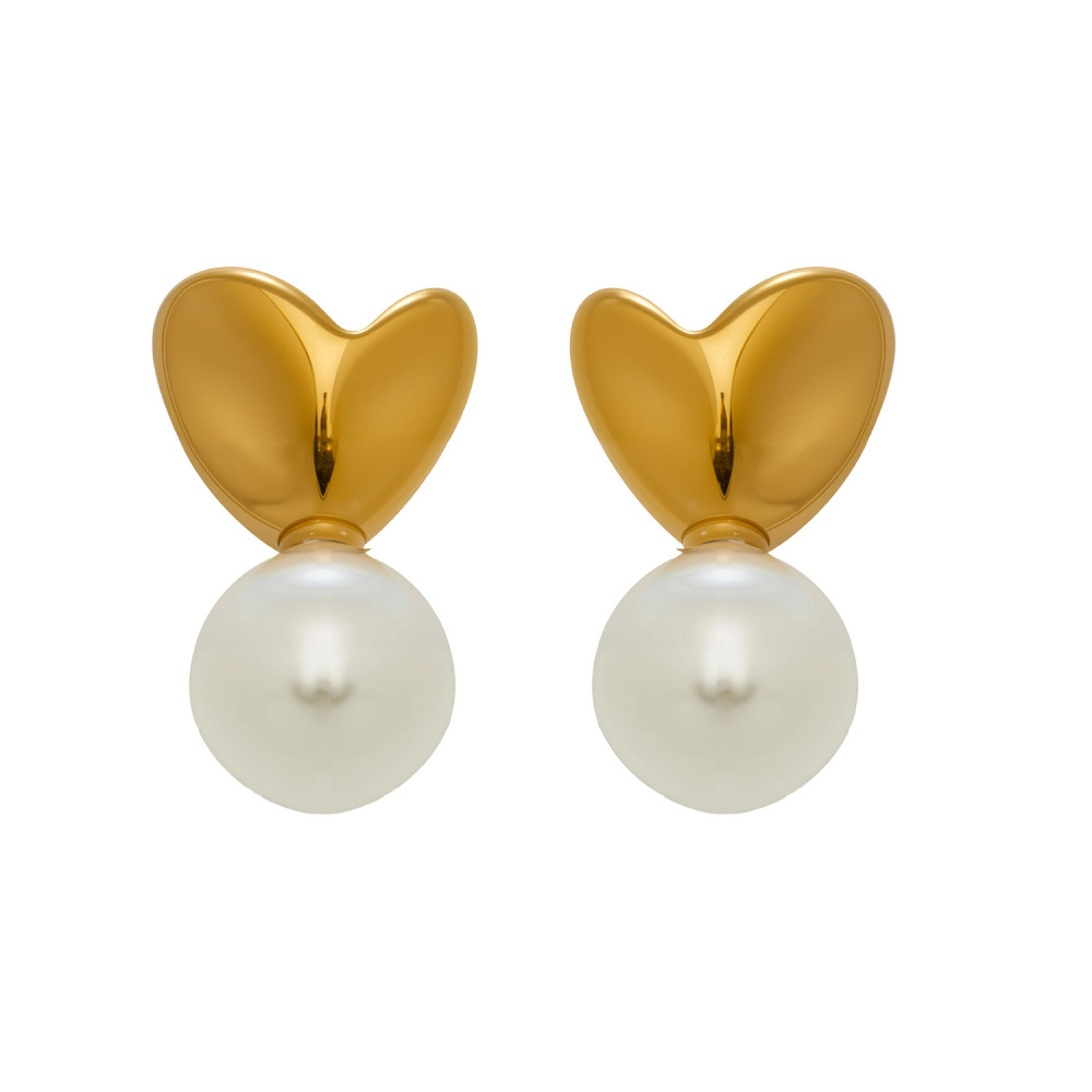 Boucles D'Oreilles Puces Pour Femmes, Style Cœur Élégant, En Acier Inoxydable Étanche, Couleur Or, Collection Simple Series Image5