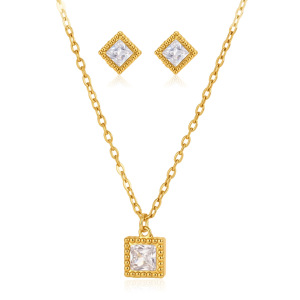 Ensembles De Colliers Pour Femmes En Acier Inoxydable Rectangulaire Étanche Couleur Or Avec Zircon h5 Image5