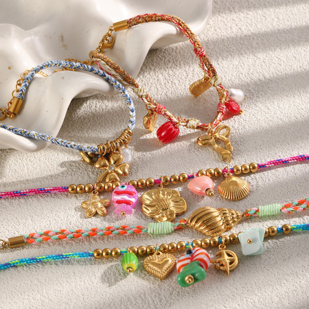 Bracelet tressé pour femme, collection Romantique, nœud papillon fleuri, trèfle, en acier inoxydable, étanche, couleur or. 2