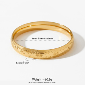 Bracelet Jonc Pour Femme Simple Series Retro Plant Circle En Acier Inoxydable Étanche Couleur Or h5 Image5