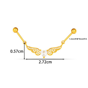 Boucles D'Oreilles Piercing Pour Femme, Style Simple, En Forme De Cœur Et D'Ailes De Papillon, Couleur Cuivre Doré Et Zircon. h5 Image2