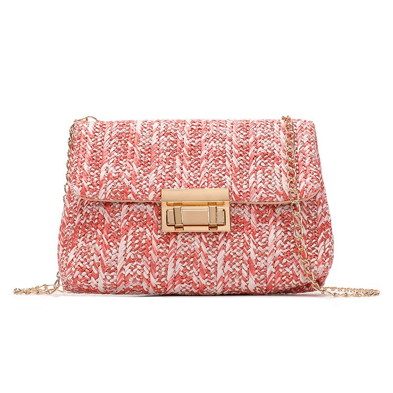 Sac Carré Femme En Pu Tissé À Rayures Multicolores Style Décontracté 