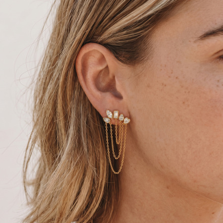 Boucles d'oreilles puces pour femmes, simples et élégantes, en forme de cœur, avec pompon et zircon doré, en acier inoxydable imperméable. 2