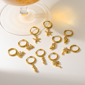 Boucles D'Oreilles Pendantes Pour Femmes Oceanic En Acier Inoxydable Étanche Couleur Or Avec Strass h5 Image2