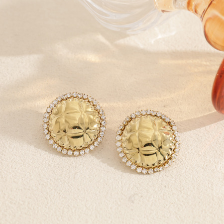 Boucles d'oreilles puces pour femmes, en acier inoxydable doré, imperméables, à motif tartan et ornées de strass, collection Luxueuse. 2