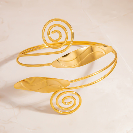 Bracelet jonc femme en acier inoxydable doré, forme irrégulière, style océanique, coquillage et étoile de mer 2