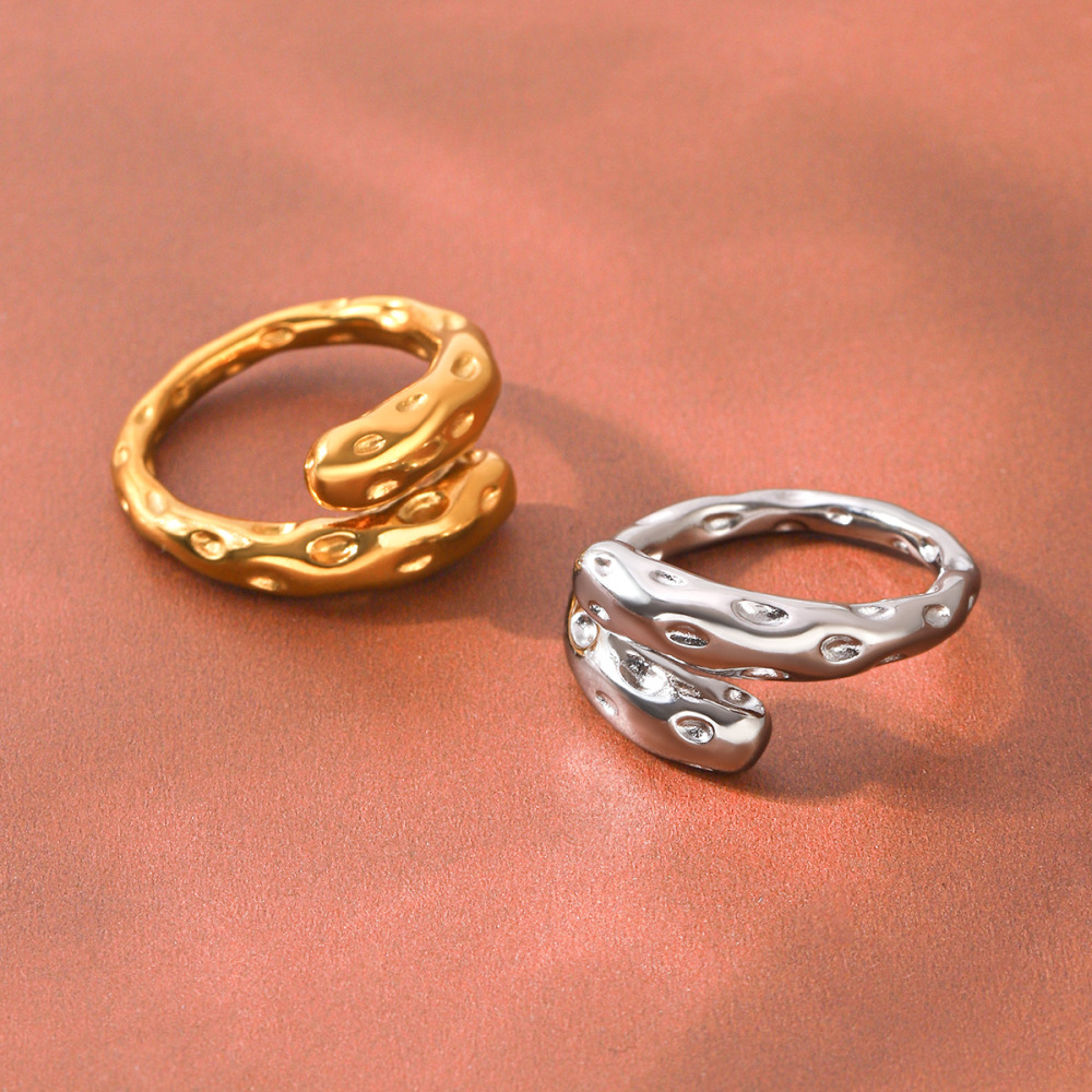 Bagues Tendance Quotidiennes En Acier Inoxydable, Couleur Or, Forme Irrégulière, Étanches, Collection Simple Series Image5