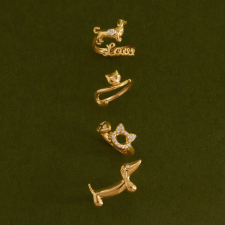 Bagues fantaisie en acier inoxydable doré, imperméables, ornées de strass et motif animal mignon