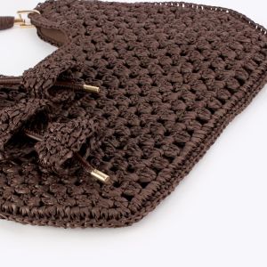 Sac Trapèze Pour Femme En Raphia Tissé Ajouré À Motif Floral, Style Décontracté h5 Image4