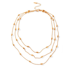 Colliers Superposés Pour Femmes, Collection Simple Series Daily Beads Chain, En Acier Inoxydable Étanche, Couleur Or h5 