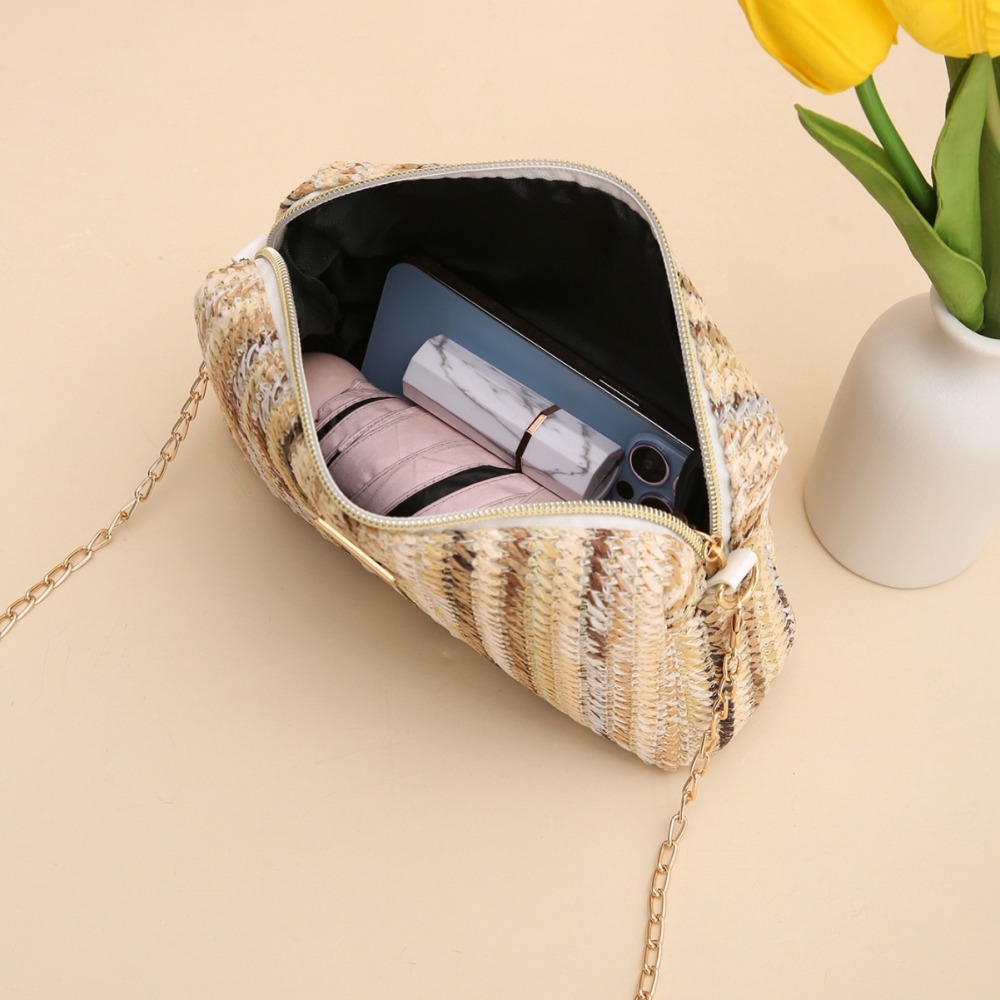 Sac Carré Pour Femme En Raphia Tissé À Rayures Multicolores Style Décontracté Image3