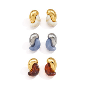 Boucles D'Oreilles Puces Pour Femmes, Style Rétro, Forme Irrégulière, En Acier Inoxydable, Couleur Or, Étanches, Collection Simple Series h5 Image4