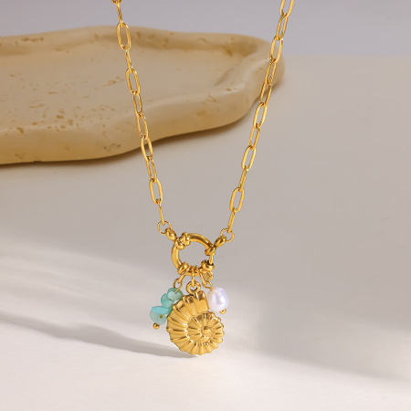 Colliers pendentifs pour femmes, style océanique quotidien, en acier inoxydable étanche couleur or avec zircon