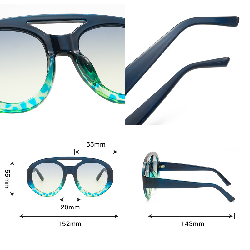 Lunettes De Soleil Rétro À Imprimé Léopard Simple Series, Couleurs Dégradées. Image4