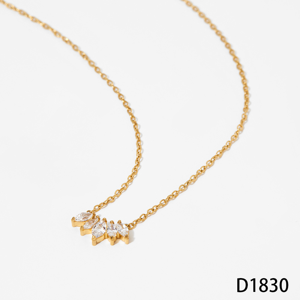 Ensembles De Colliers Pour Femmes En Acier Inoxydable Imperméable Couleur Or Avec Zircon, Collection Simple Series 