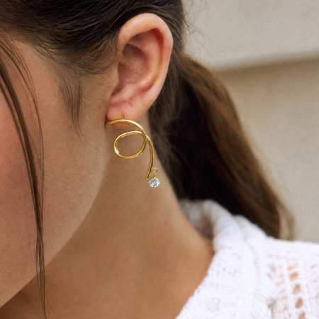 Boucles d'oreilles puces pour femmes, style décontracté et simple, forme torsadée irrégulière, en acier inoxydable imperméable, couleur or, avec zircon. 2