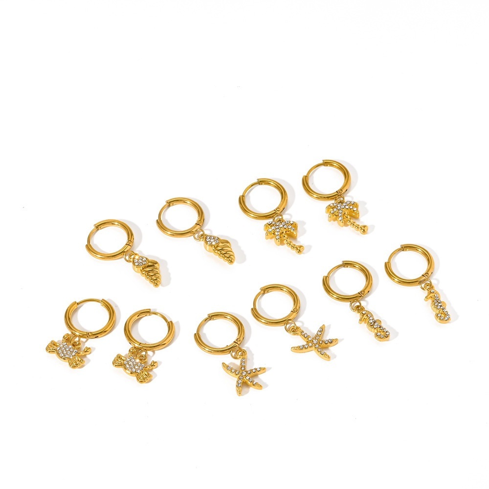 Boucles D'Oreilles Pendantes Pour Femmes Oceanic En Acier Inoxydable Étanche Couleur Or Avec Strass Image3