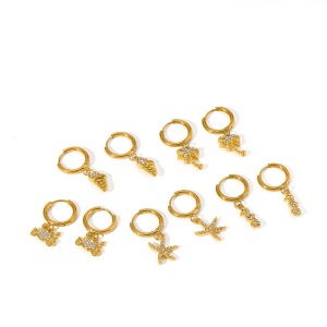 Boucles D'Oreilles Pendantes Pour Femmes Oceanic En Acier Inoxydable Étanche Couleur Or Avec Strass h5 Image3