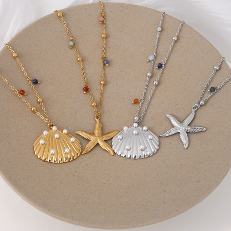 Colliers pendentifs pour femmes, style océanique, en acier inoxydable étanche, couleur or