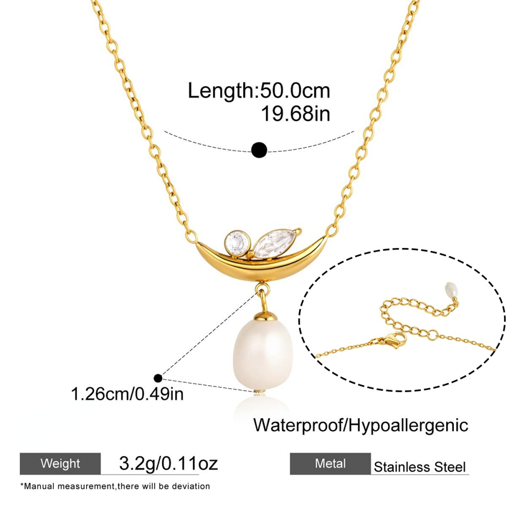 Colliers Pendentifs Élégants Pour Femmes, En Acier Inoxydable Étanche, Couleur Or, Avec Pompon En Forme De Goutte Et Perle De Zircon.