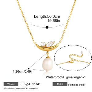 Colliers Pendentifs Élégants Pour Femmes, En Acier Inoxydable Étanche, Couleur Or, Avec Pompon En Forme De Goutte Et Perle De Zircon. h5