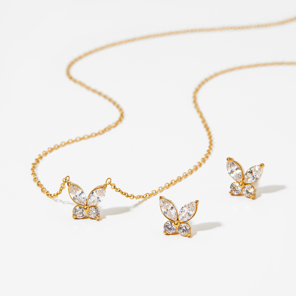Ensembles De Colliers Pour Femmes Simple Series Butterfly En Acier Inoxydable, Étanches, Couleur Or Et Zircon. Image3