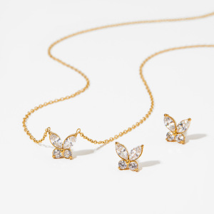 Ensembles De Colliers Pour Femmes Simple Series Butterfly En Acier Inoxydable, Étanches, Couleur Or Et Zircon. h5 Image3