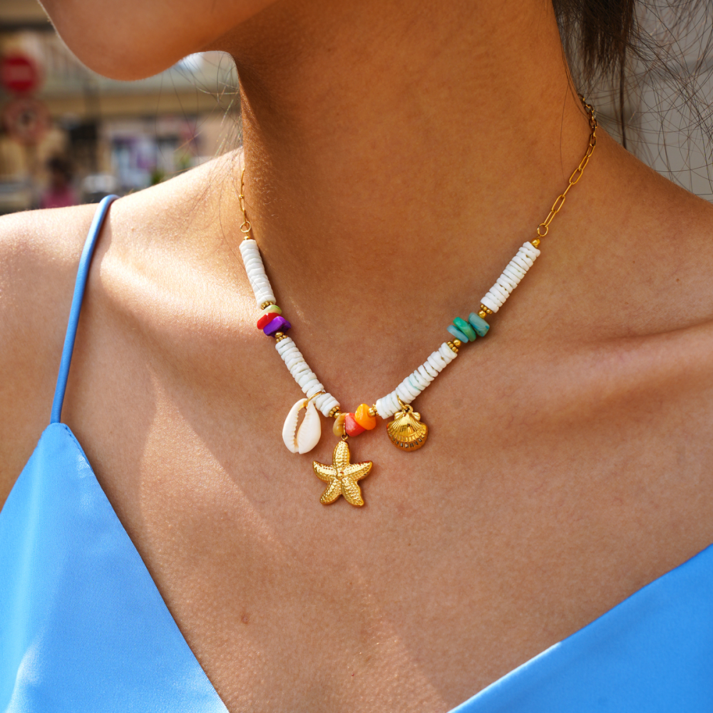 Bracelets Tressés Pour Femmes Ocean Series Daily Shell Starfish En Acier Inoxydable, Étanches, Couleur Or Image2