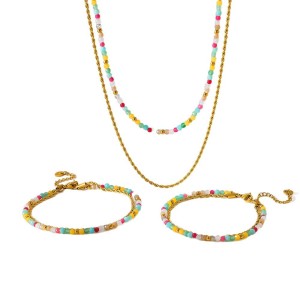 Ensembles De Bijoux Pour Femmes En Perles De Pierres Naturelles Et Acier Inoxydable Étanche h5 Image4