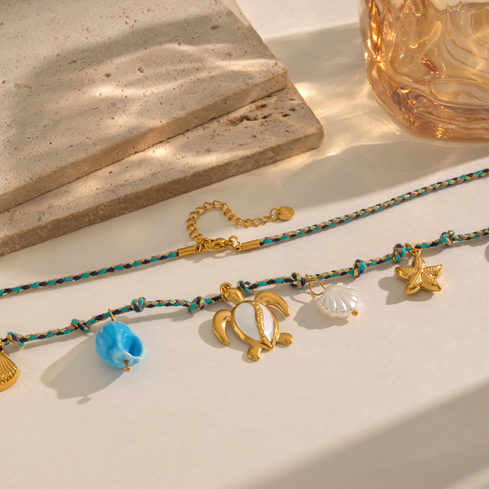 Colliers Tressés Pour Femmes, Motif Étoile De Mer Romantique, En Acier Inoxydable Étanche Couleur Or Image6