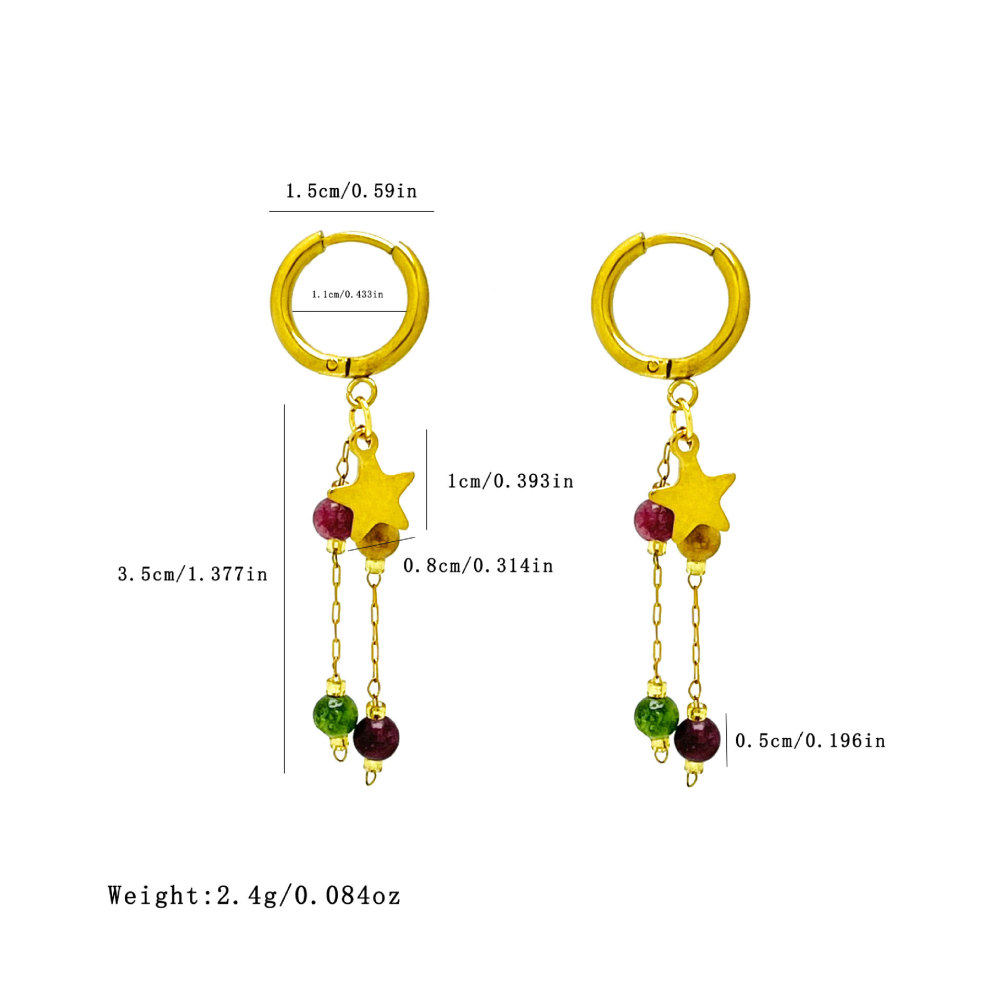 Boucles D'Oreilles Pendantes Pour Femme, Collection Romantique, Motif Étoile À Pompon, En Acier Inoxydable Étanche, Couleur Or. Image4