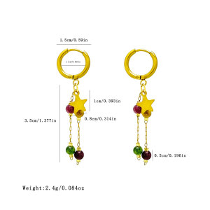 Boucles D'Oreilles Pendantes Pour Femme, Collection Romantique, Motif Étoile À Pompon, En Acier Inoxydable Étanche, Couleur Or. h5 Image4