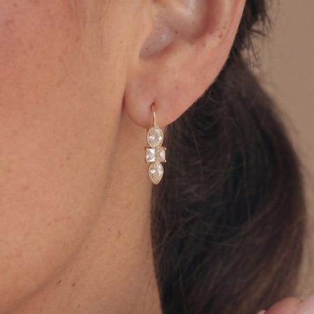 Boucles d'oreilles manchette pour femmes, forme irrégulière, patchwork, en acier inoxydable imperméable, couleur or, zircon. 2
