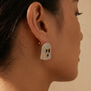 Boucles D'Oreilles Puces Pour Femmes, Forme Irrégulière, En Acier Inoxydable, Couleur Or, Étanches, Avec Strass, Collection Simple Series Daily h5 Image4