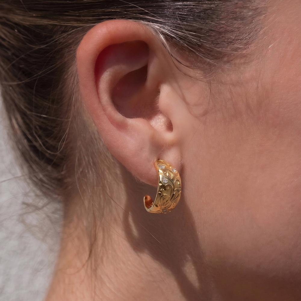 Boucles D'Oreilles Puces Pour Femmes, Style Rétro, Forme Irrégulière, En Acier Inoxydable, Couleur Or, Étanches, Collection Simple Series Image3