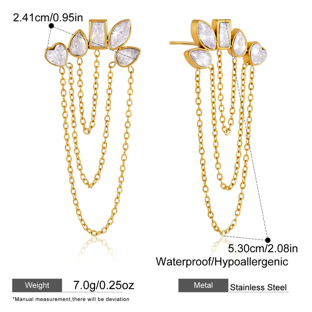 Boucles D'Oreilles Puces Pour Femmes, Simples Et Élégantes, En Forme De Cœur, Avec Pompon Et Zircon Doré, En Acier Inoxydable Imperméable. 