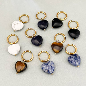 Boucles D'Oreilles Pendantes Pour Femme, Motif Cœur Simple Et Pierres Naturelles h5 Image2