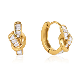 Boucles D'Oreilles Créoles Pour Femmes, Luxueuses Et Élégantes, De Forme Irrégulière Et Torsadée, En Acier Inoxydable Étanche Couleur Or Et Zircon. h5 Image5