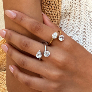Bague Simple Series Daily Shape Regular Shape En Acier Inoxydable Étanche Couleur Or Avec Zircon h5 Image2