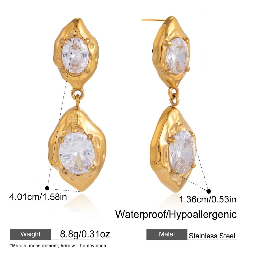 Boucles D'Oreilles Pendantes Pour Femmes, Style Rétro, En Acier Inoxydable, Étanches, Couleur Or, Avec Zircon. Collection Classique.