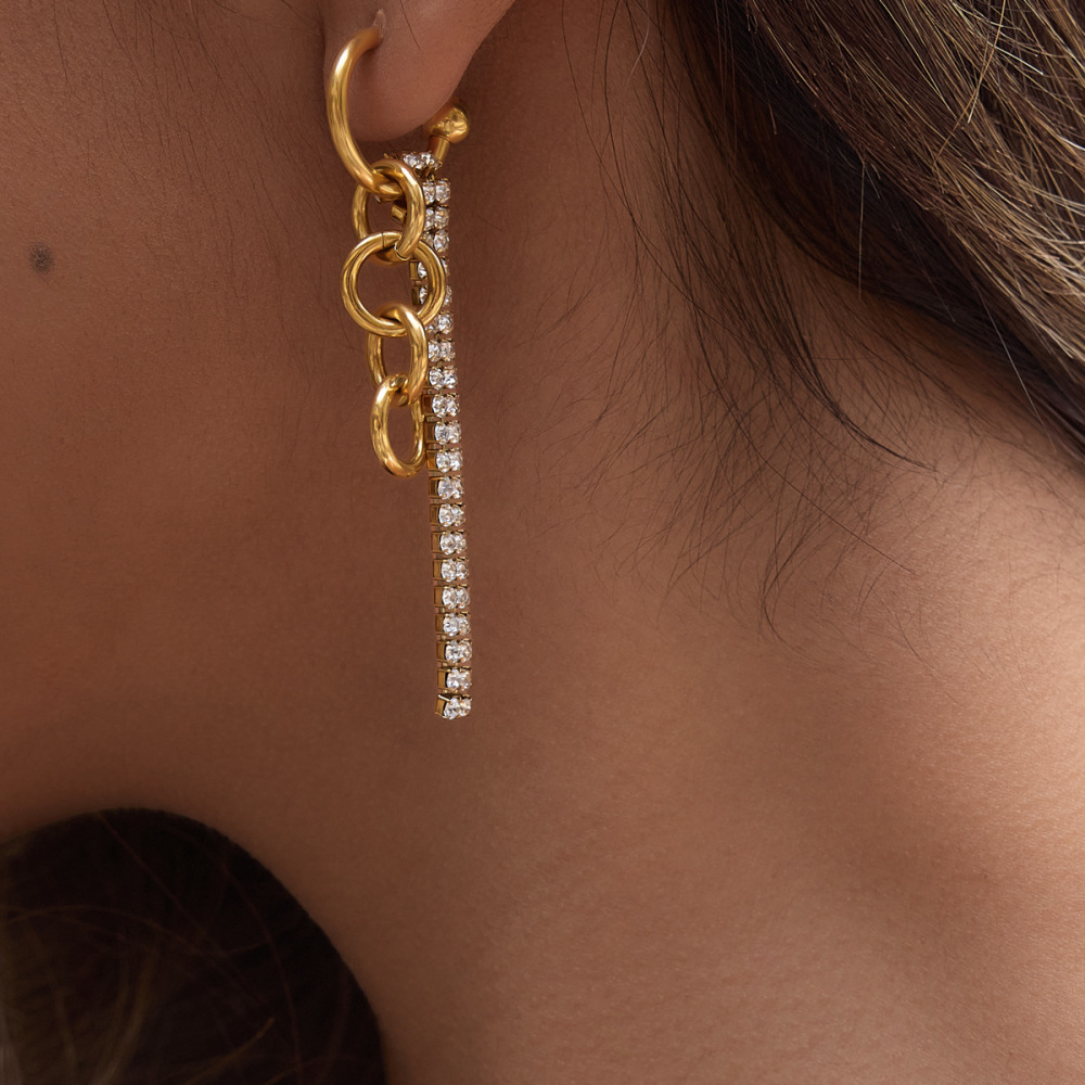 Boucles D'Oreilles Pendantes Pour Femme, En Acier Inoxydable Doré, Imperméables, À Pampilles Et Strass, Collection Luxueuse. Image5