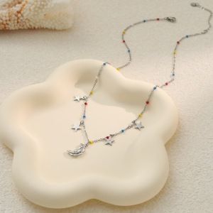 Colliers À Maillons Simple Series Daily Star Chain Moon En Acier Inoxydable Étanche Couleur Or Pour Femmes h5 Image4