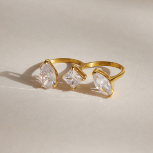 Bagues Pour Femmes En Acier Inoxydable Doré, Étanches, De Forme Elliptique Et Serties De Zircon, Collection De Luxe h5 Image3
