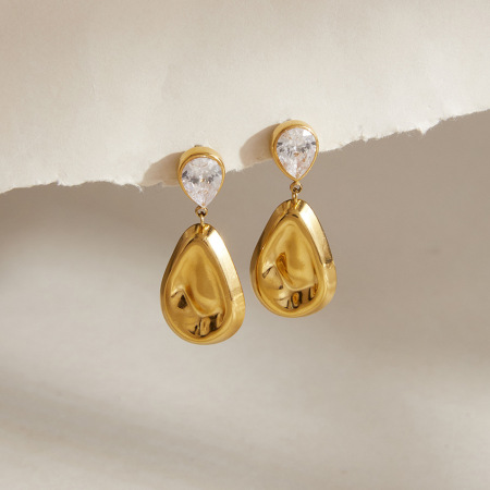 Boucles d'oreilles pendantes pour femmes, style rétro, en acier inoxydable, couleur or, étanches, collection Simple Series.