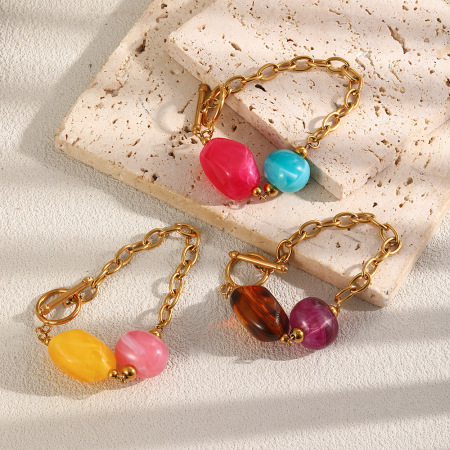 Bracelets à perles décontractés pour femmes, en acier inoxydable, étanches, couleur or 2
