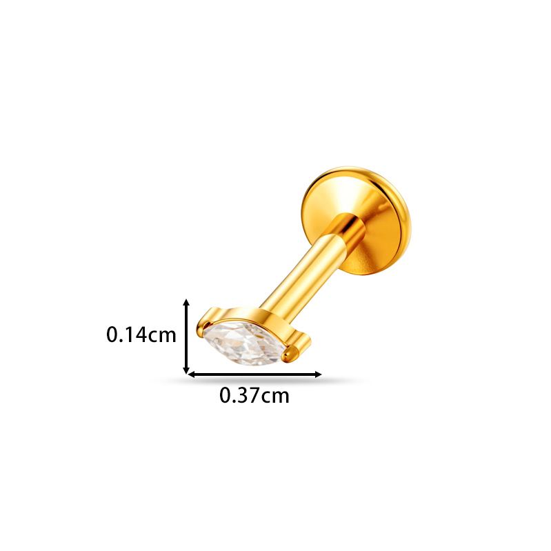 Boucles D'Oreilles Piercing Pour Femme, Forme Elliptique, Alliage De Titane, Couleur Or, Zircon. Image2