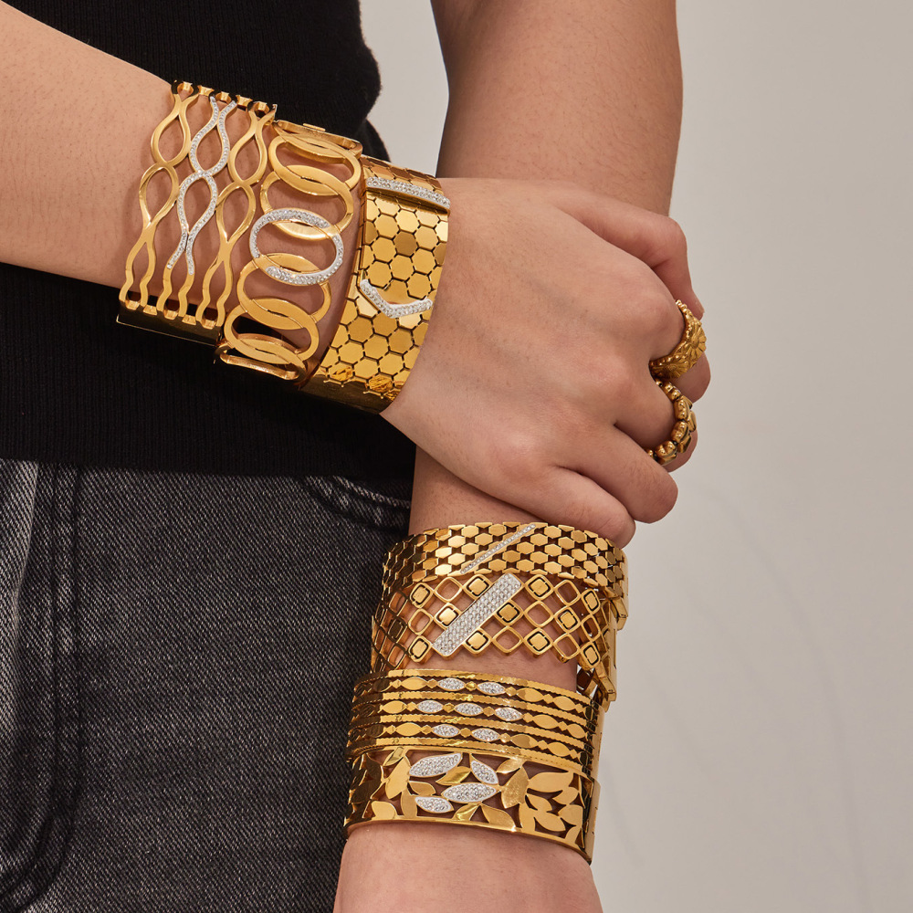 Bracelets Pour Femmes En Acier Inoxydable Imperméables, Luxueux, De Forme Géométrique Circulaire Ajourée, Style Hip-Hop/Rock h5Image4