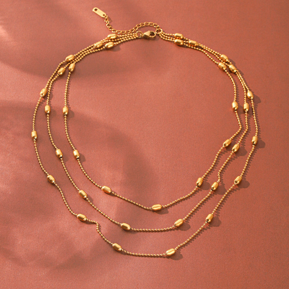 Colliers Superposés Pour Femmes, Collection Simple Series Daily Beads Chain, En Acier Inoxydable Étanche, Couleur Or Image5